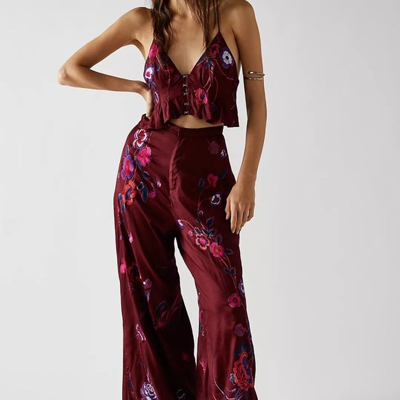 Free People Mimi Embroidered Set in Brandy Road - Picture 1 of 9